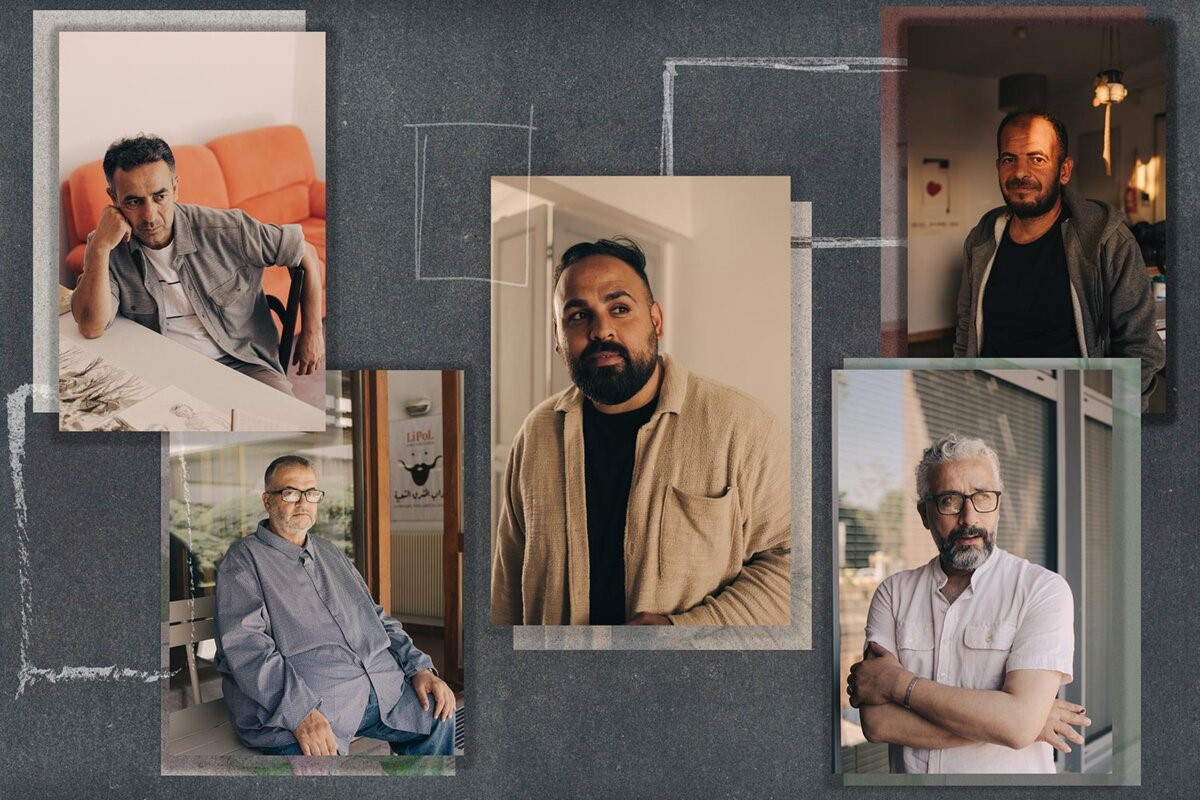 De gauche à droite, Raed Issa, Abdallatif Abuhashem, Amer Nasser, Yousef Alqedra et Maisara Baroud. © Photos Claire Gaby pour Mediapart